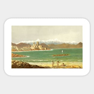 People in the beach, vintage image Sticker